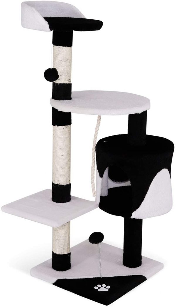Arbre à chat Griffoir noir-blanc pour chats d'intérieur 112 cm