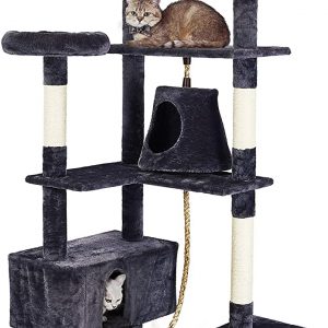 Arbre à chat gris 6 Niveaux avec toboggan 210 cm