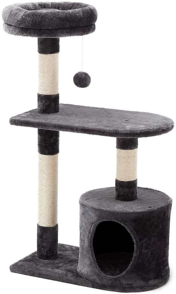 Arbre à chat gris avec cadre d'escalade et planche à Gratter 90cm