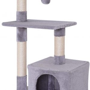 Arbre à chat gris clair avec griffoir et centre d’activités