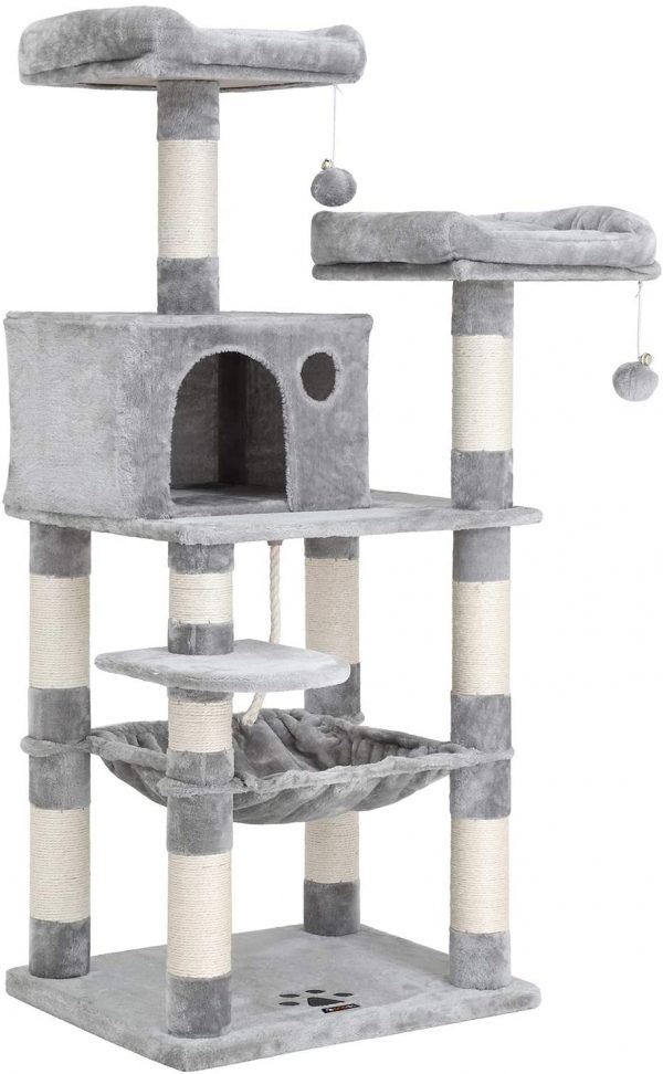Arbre à chat gris clair avec niche 143 cm