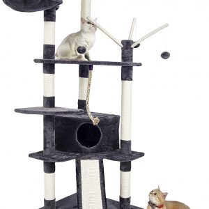 Arbre à chat gris grande taille 6 niveaux avec jouet Hauteur 168cm