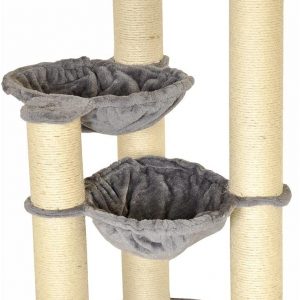 Arbre à chat gris solide et robuste avec griffoir en sisal Naturel 3 hamacs