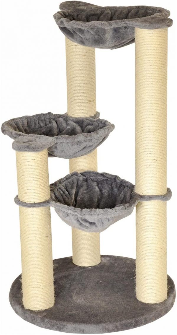 Arbre à chat gris solide et robuste avec griffoir en sisal Naturel 3 hamacs