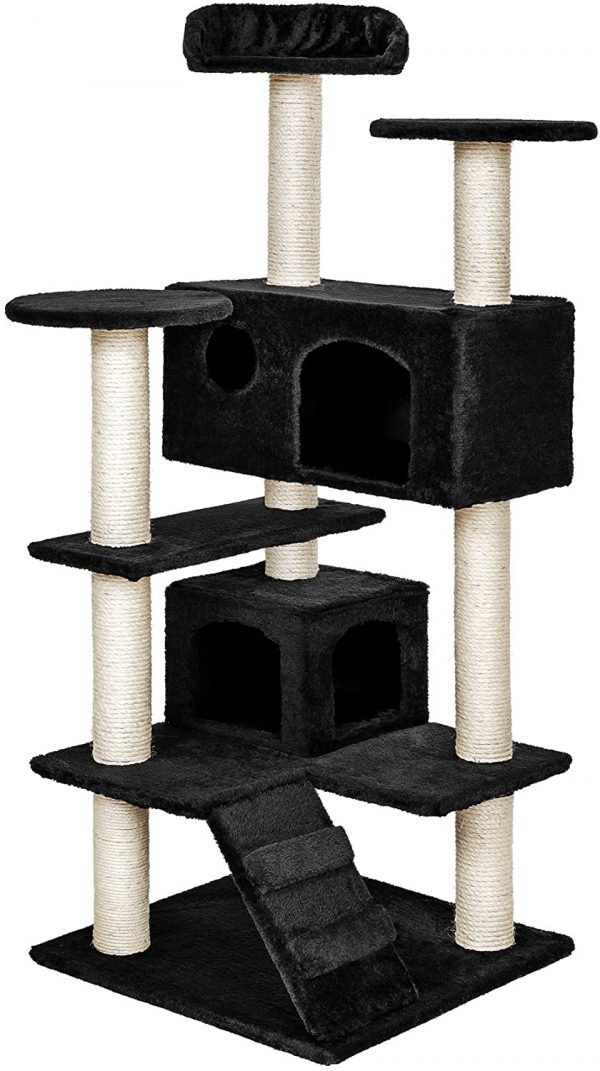 Arbre à chat noir 131cm pour chats d'intérieur