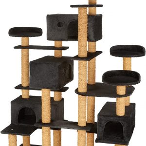 Arbre à chat Noir XXL Griffoir corde de coco 4 Abris 4 Plate-formes