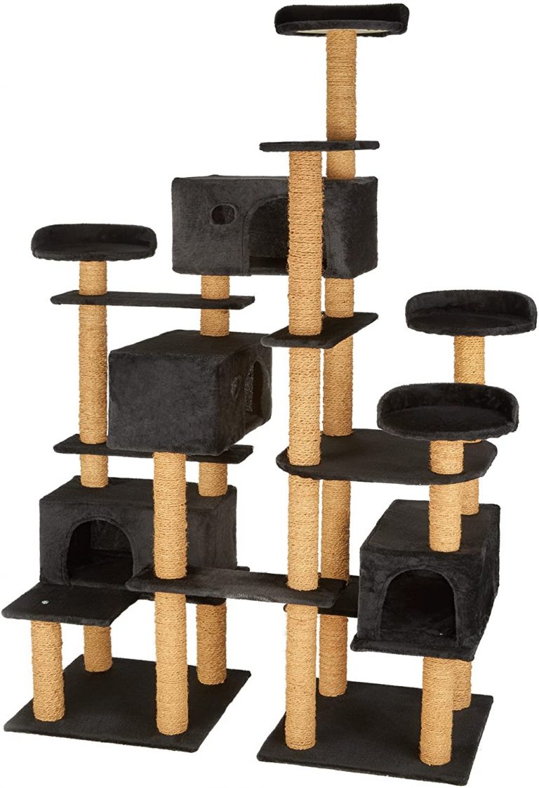 Arbre à chat Noir XXL Griffoir corde de coco 4 Abris 4 Plate-formes