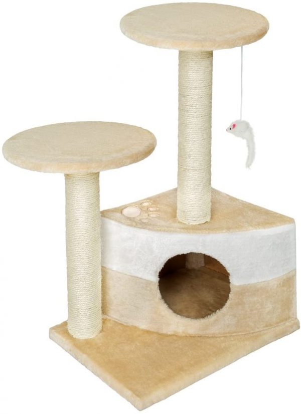 Mini Arbre à chat couleur beige griffoir grattoir avec souris