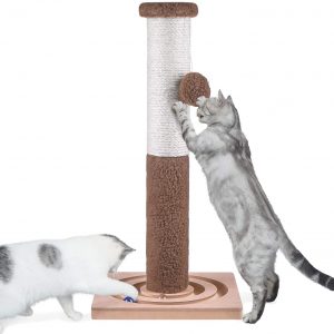 Poteau marron Arbre à chat interactif en sisal avec balle suspendue 60 cm de haut
